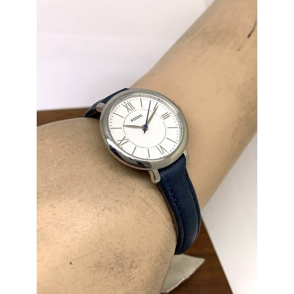 Fossil Women's Watch ES3935 Jacqueline Quartz White Dial Blue Leather Band 27mm - Picture 5 of 13